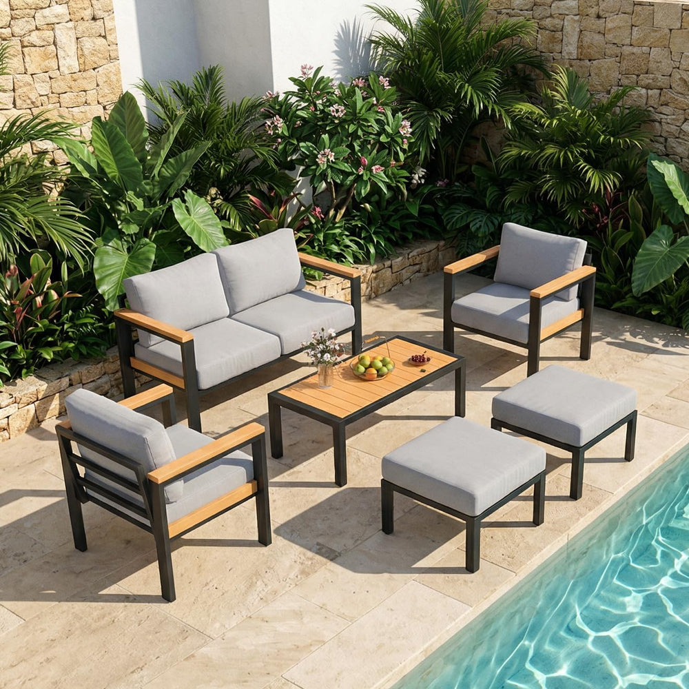 HOMREST Aluminum Outdoor Furniture Set, 6 PCS Metal Oversized Patio Furniture...