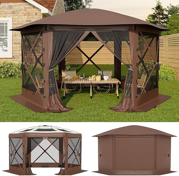 13x13FT 6-Sided Pop Up Gazebo Tent，One-Push Setup Canopy Tent with Removable ...