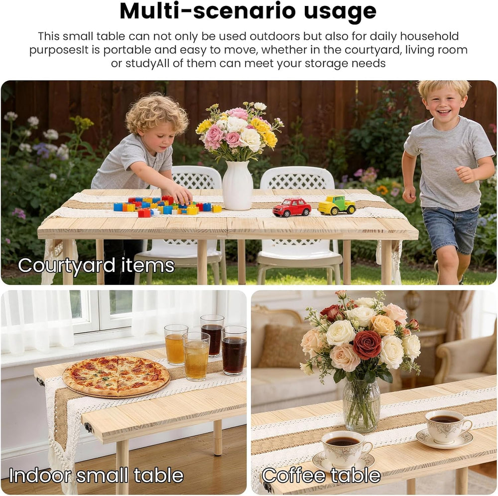 44" x 22" Boho Low Picnic Table, Folding Solid Wood Construction