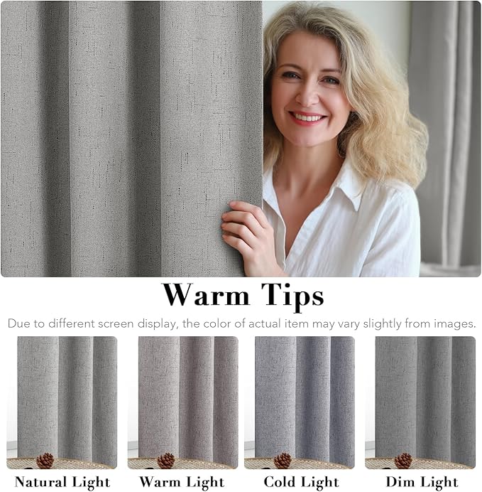 H.VERSAILTEX Primitive Linen Curtains 100% Blackout Curtain Drapes Burlap Cur...