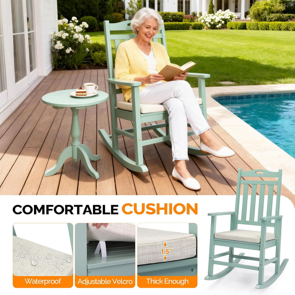 VINGLI Outdoor Rocking Chair Set of 2 Wood Rocking Chair with Cushion Green