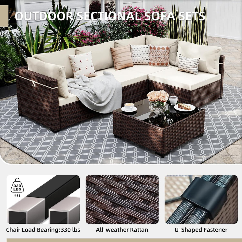 UPHA 5-Piece Wicker Patio Furniture Set with Coffee Table, White