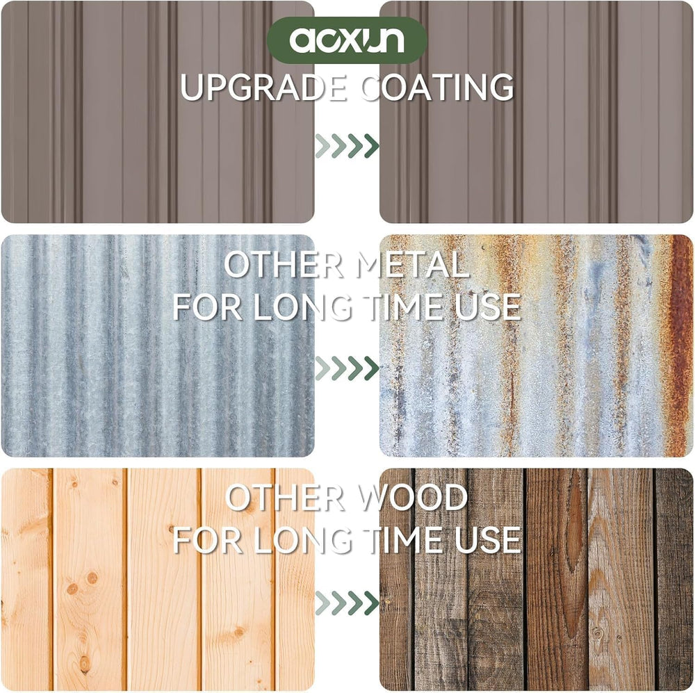 Aoxun 14x12 FT Outdoor Storage Shed, Metal Shed with Lockable Doors, Brown