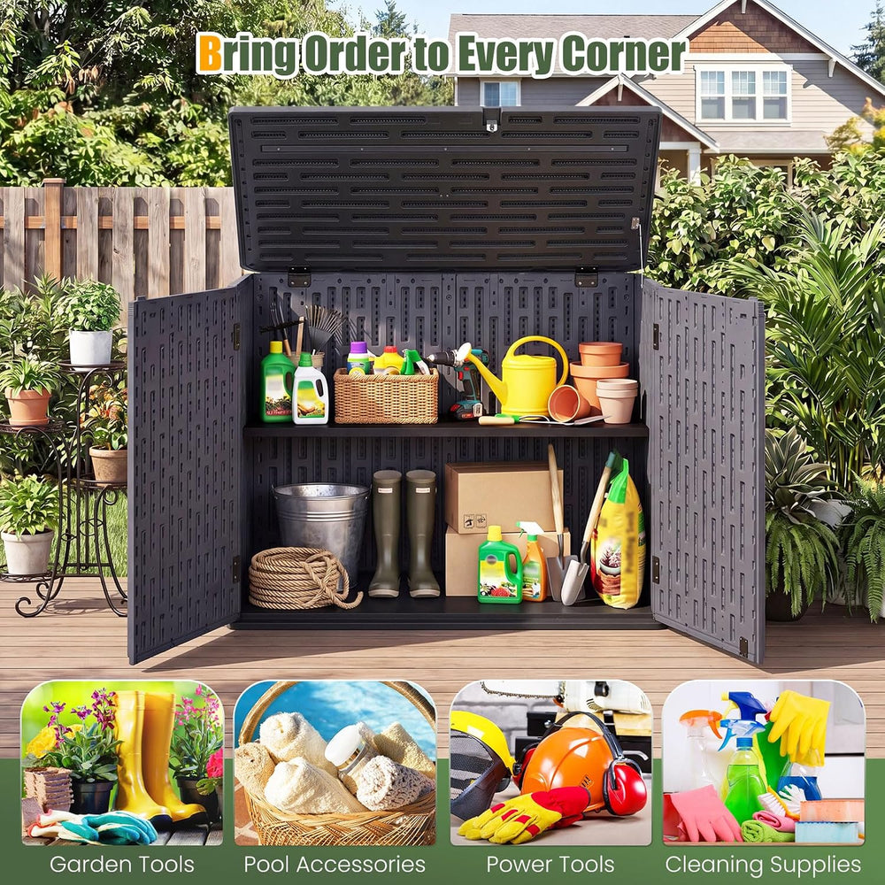 DREAMADE Horizontal Outdoor Storage Cabinet, 20 Cu.Ft Resin Shed, Brown