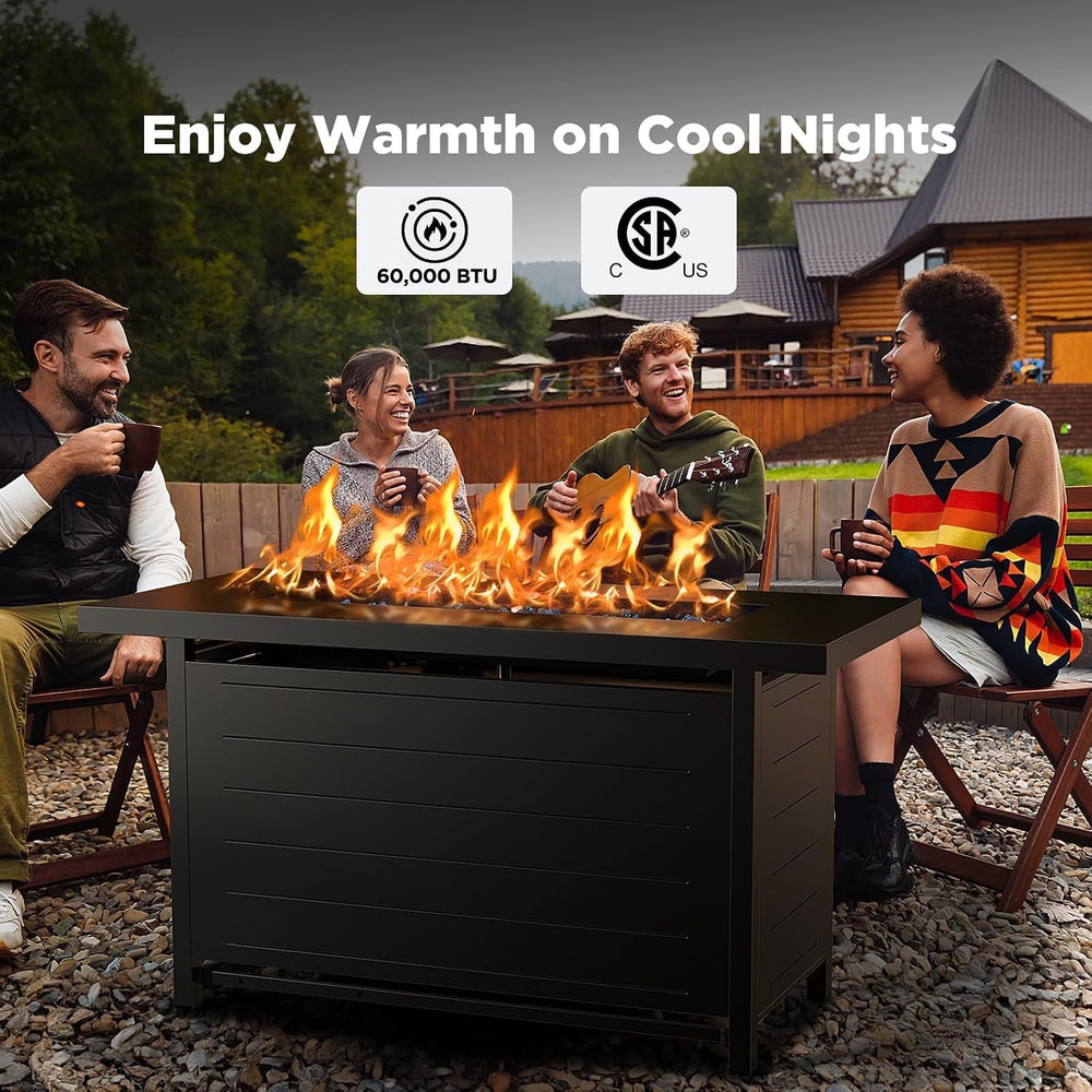 Ciays 43″ Fire Pit Table with Glass Beads & Lid, CSA-Certified Gas Fire P...