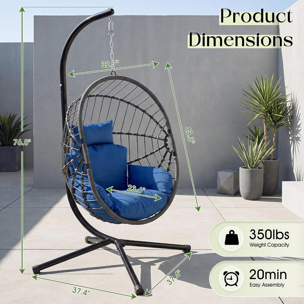 Hanging Egg Chair with Stand, Swinging Egg Chair Outdoor Indoor, Hanging Bask...