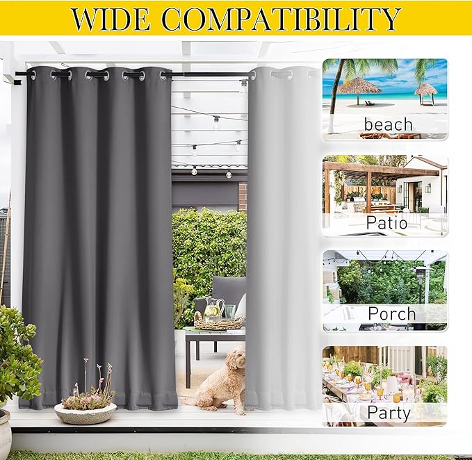 NICETOWN 2 Panels Outdoor Curtains for Patio Waterproof & Windproof, Grom...