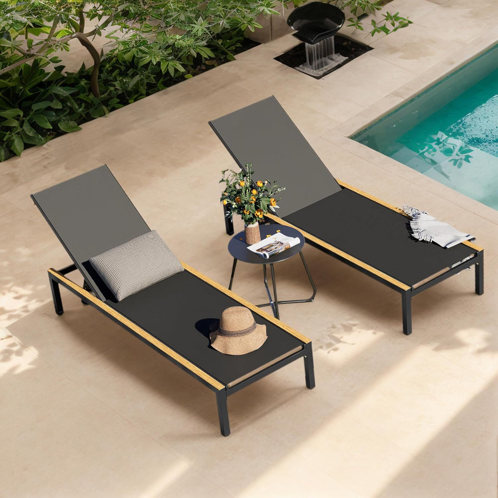 Grand patio 2PCS Mesh Sling Chaise Lounge w/Wheels, 77.75", 350lbs, Blac...