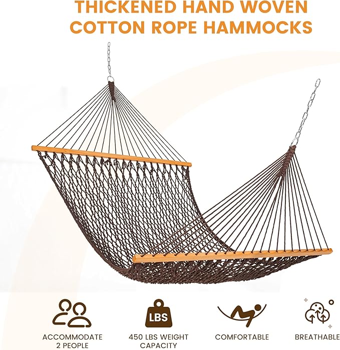 Lazy Daze Hammocks Double Rope Hammock, 2 Person Traditional Outdoor Hand Wov...
