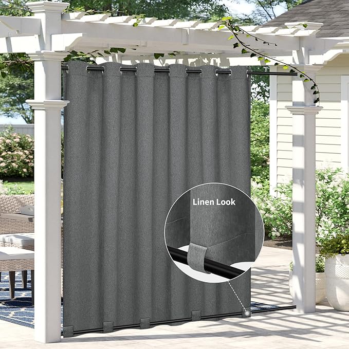Easy-Going Linen Look Outdoor Curtains Waterproof Windproof Porch Curtains, S...