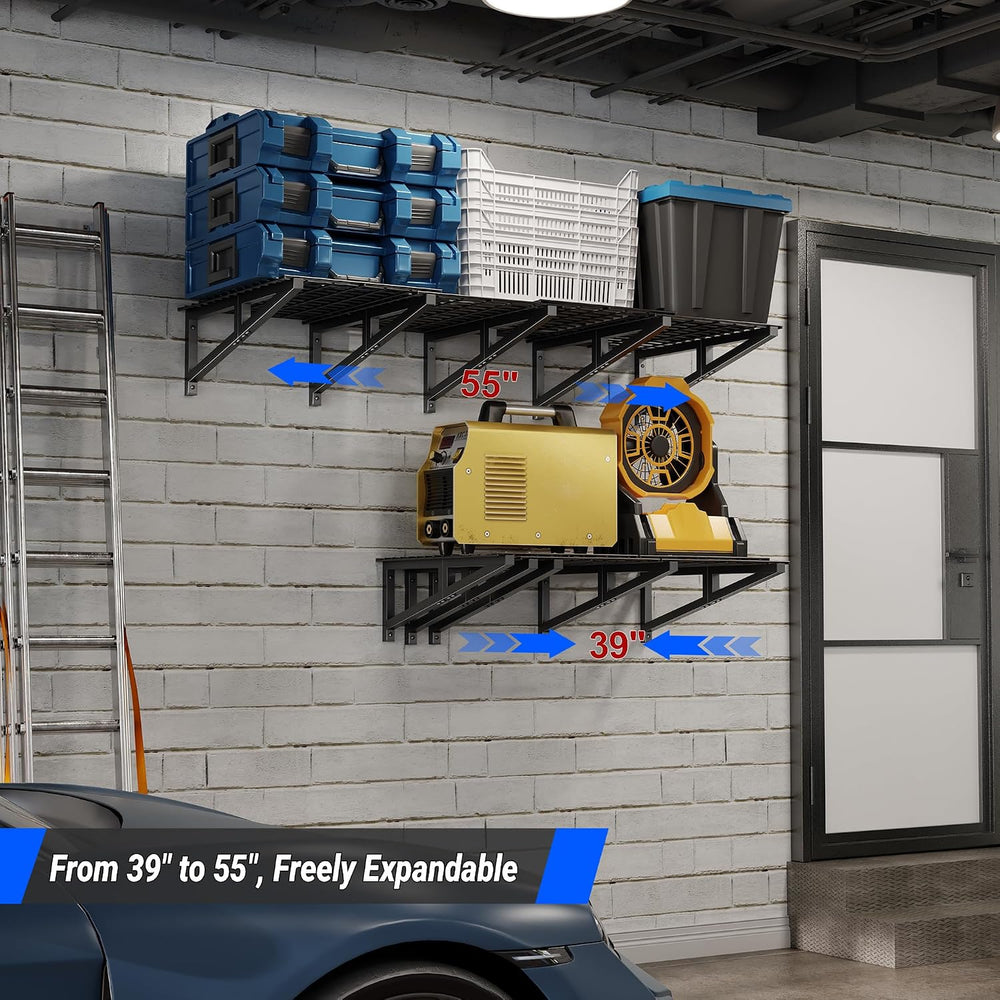 2x4.6ft Garage Shelving, Expandable Wall Shelves, 900lbs Heavy Duty, Black