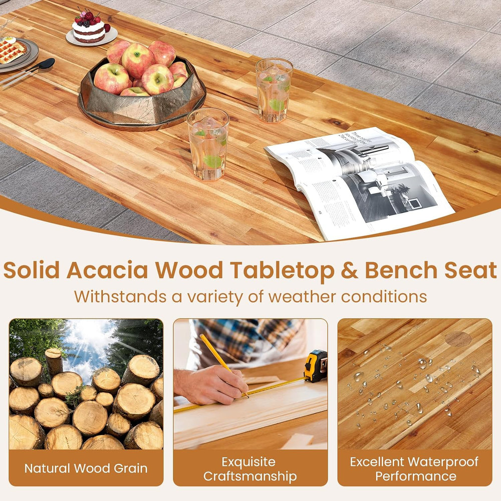 GIANTEX 71" Picnic Table Bench Set for 6-8, Acacia Wood Outdoor Dining T...