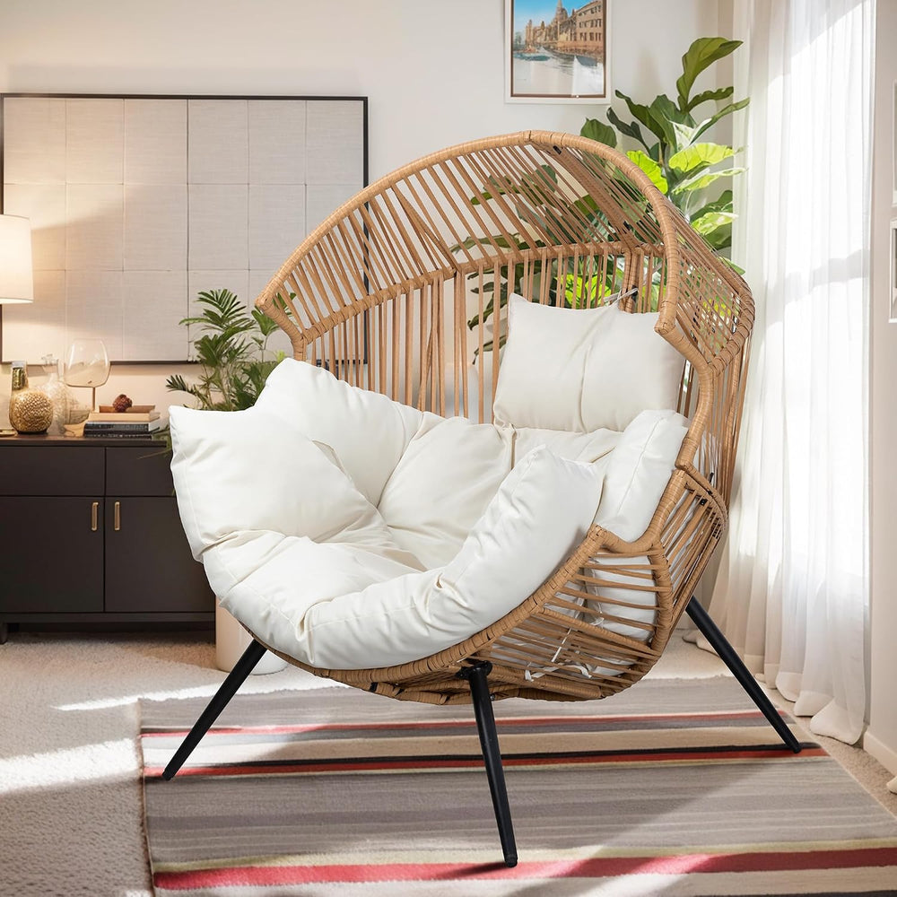 Vongrasig Outdoor Wicker Egg Chair PE Rattan Chair with Cushion, Oversized Pa...