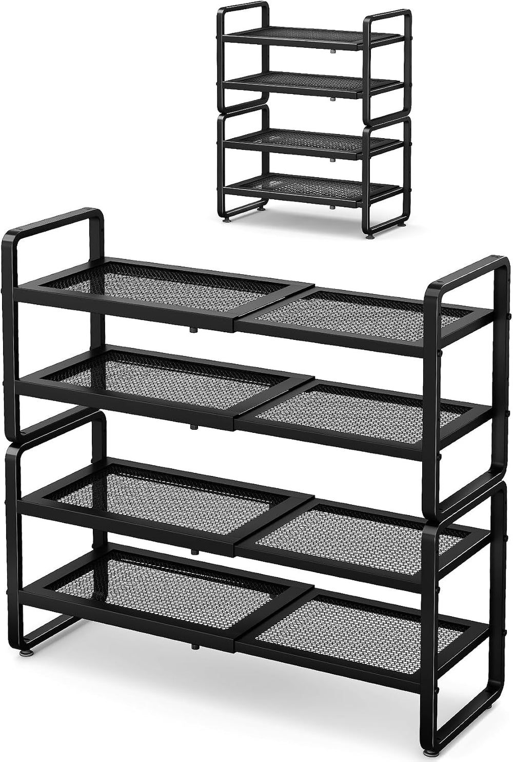 Expandable Metal Shoe Rack for Closet, Entryway & Garage, 4-Tier, Black