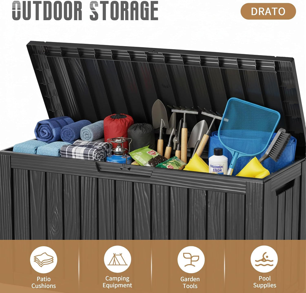 DRATO 135 Gallon Deck Boxes Outdoor Waterproof Storage Box with Wheels