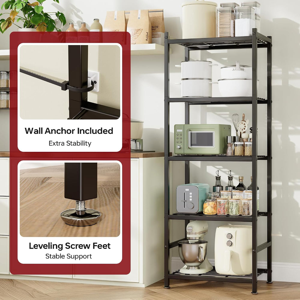 Storage Shelves, 5-Tier Metal Shelving Unit with Leveling Feet, Shelf Organiz...