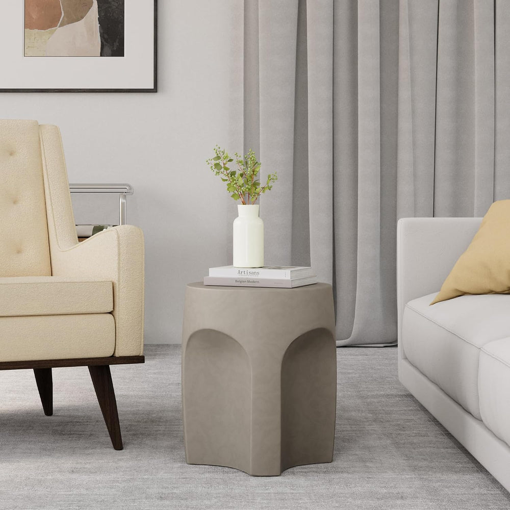 HOMPUS Outdoor Side Table Set of 2, Unique Concrete End Table w Arch Shape