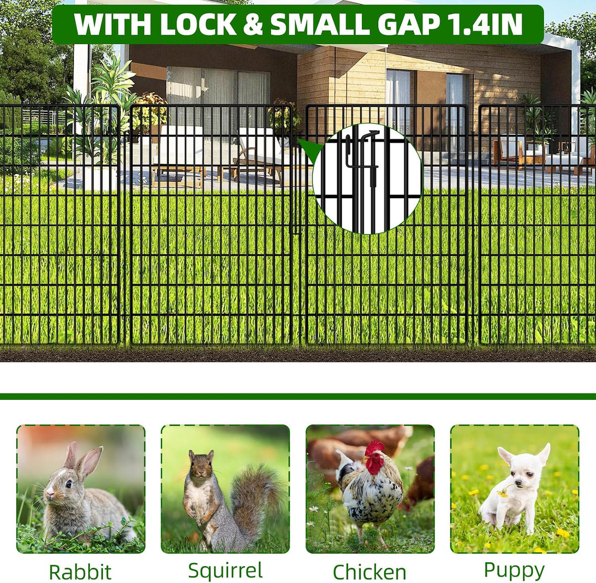 10 panels garden fencing animal barrier with lock shown in use