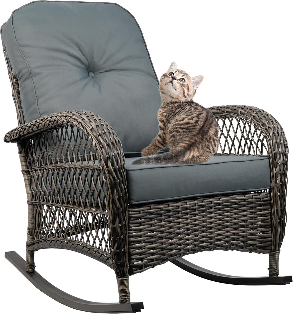 Outdoor Wicker Rocking Chair, All Weather Resin Rattan Wicker Rocking Chairs,...