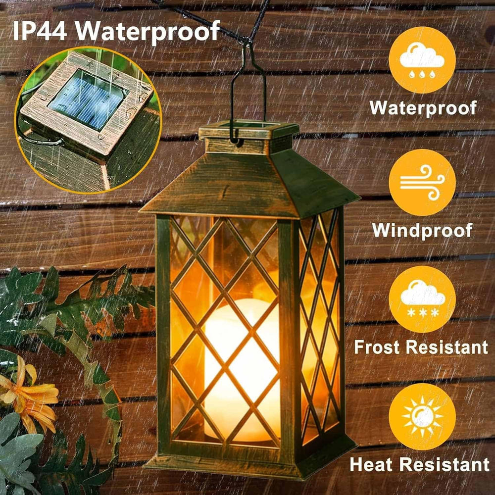 2 Pack 11" Medium Tempered Glass Solar Lanterns Outdoor Waterproof