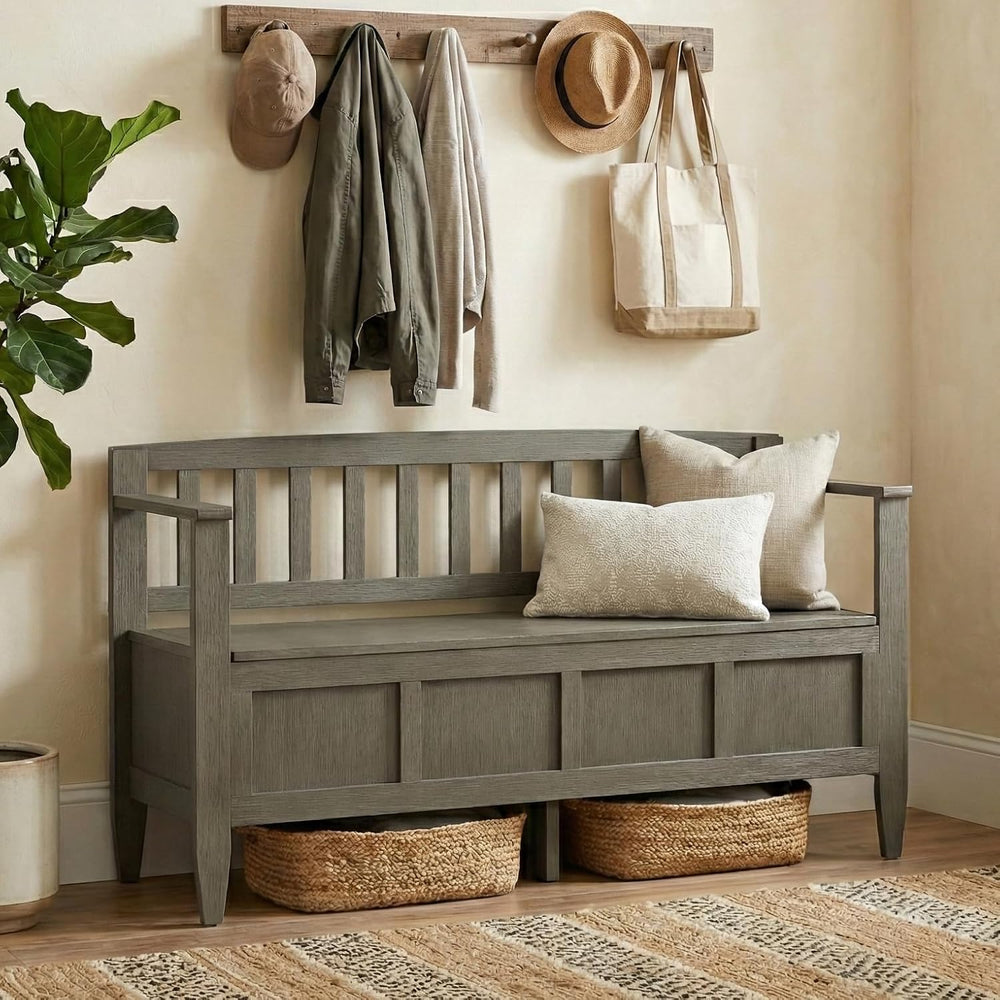 SIMPLIHOME Brooklyn 48" Wide Solid Wood Storage Bench in Aged Grey