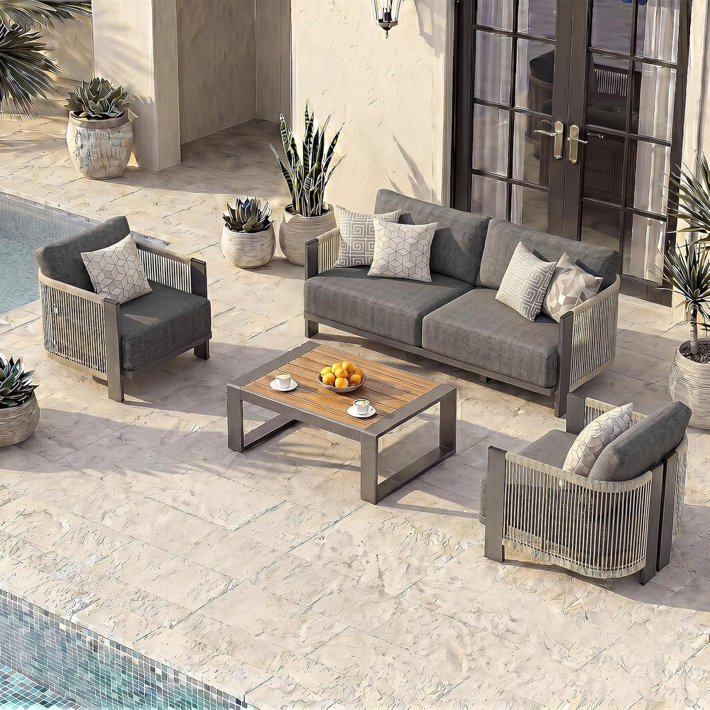 Luxury Patio Furniture Set, 4-Piece Curved Outdoor Furnitrue Set with Weather...