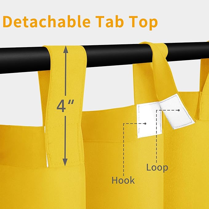 Easy-Going Outdoor Patio Curtains Detachable Tab Top Windproof Weatherproof C...