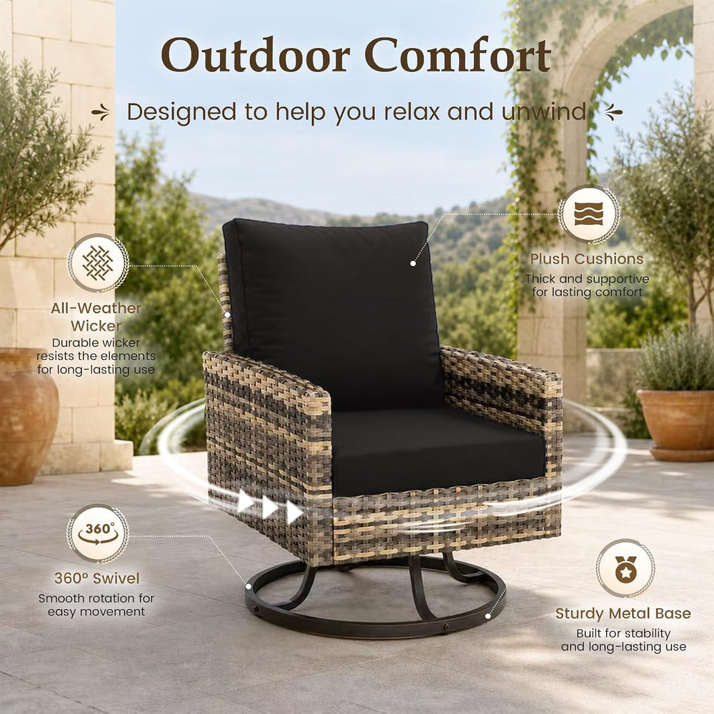 UDPATIO Outdoor Patio Furniture Set with Swivel Chairs 6 Pcs Black/Yellow