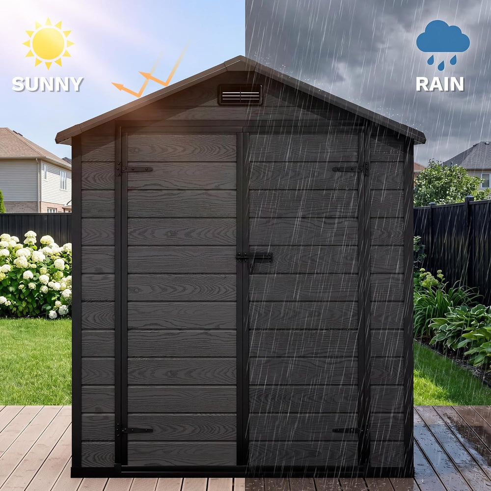DWVO 6x4FT Resin Outdoor Storage Shed with Reinforced Floor, Window&Vent