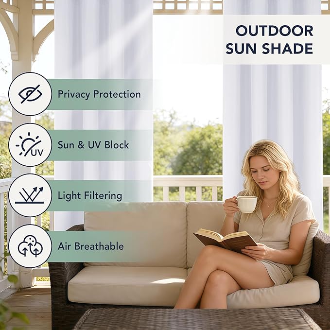 White Outdoor Curtains for Patio Waterproof - 8 Panels Privacy Weatherproof O...