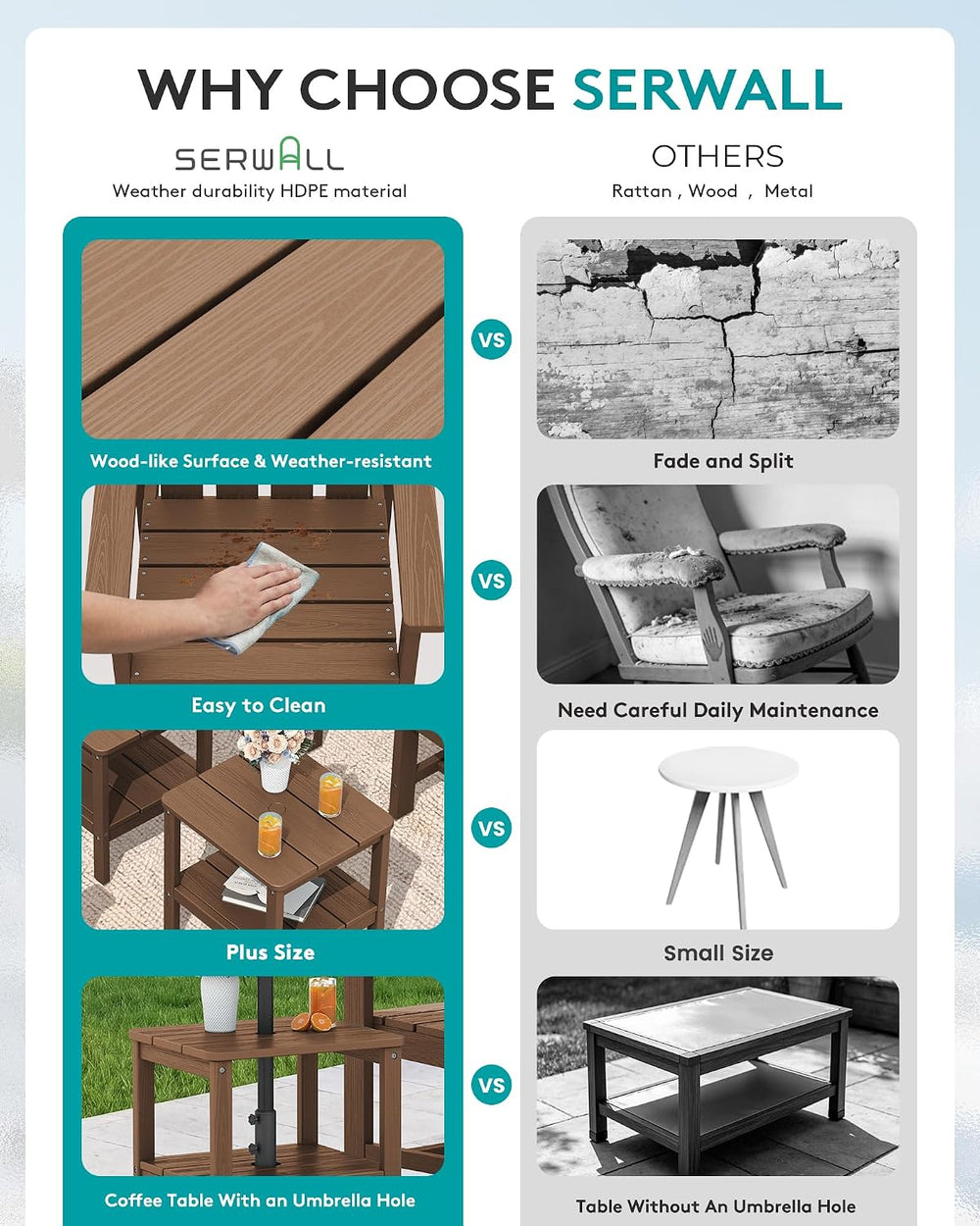SERWALL 3 Pieces Patio Bistro Set-Outdoor Chairs with Side Table,Brown