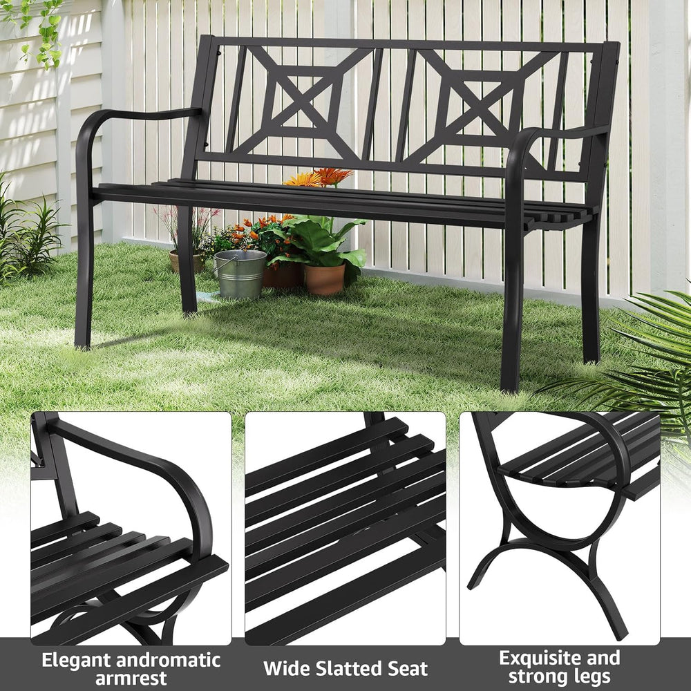 Outdoor Bench Garden Bench Patio Bench,Weatherproof Anti-Rust Metal Powder Co...