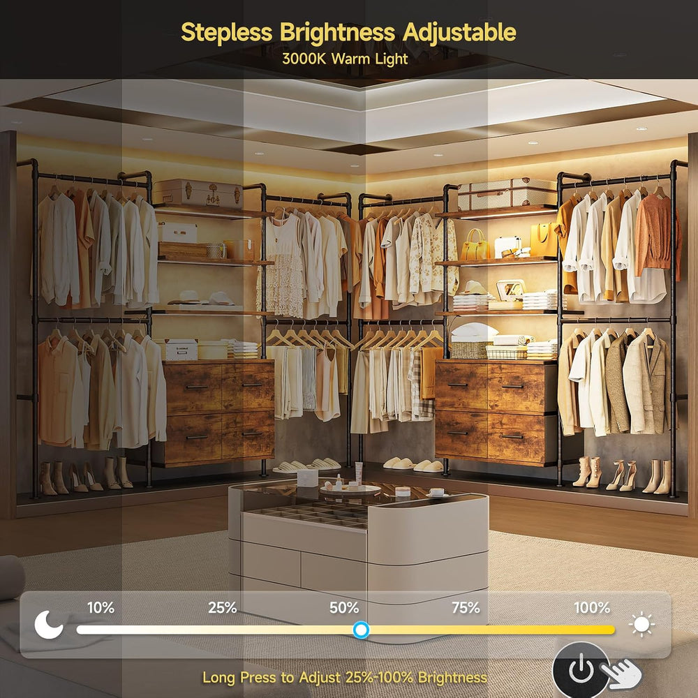 ONBRILL T4 Closet System with Stepless Dimmable LED Light, Rustic Brown