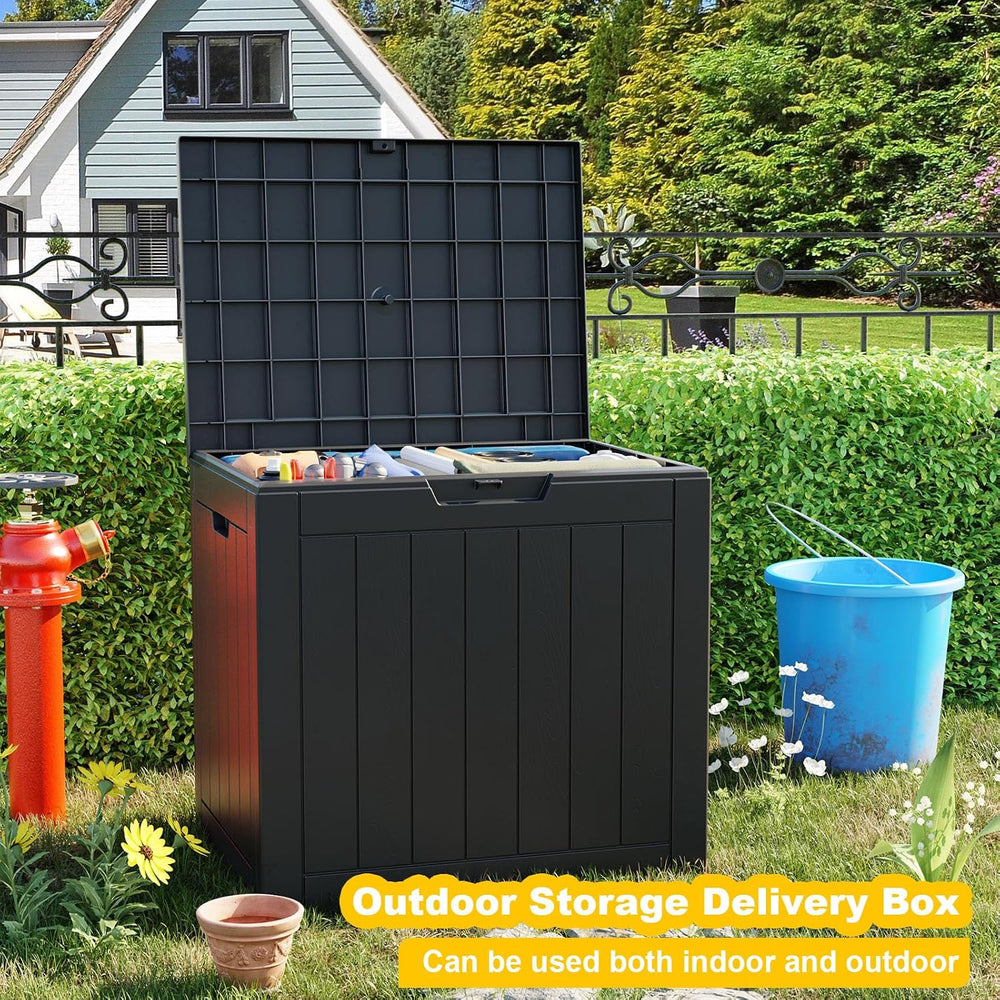 35 Gallon Outdoor Deck Box Lockable Waterproof Storage Black