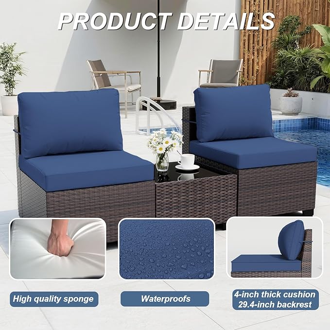 ALAULM Patio Furniture Set with Coffee Table, 7 Pieces Outdoor Sectional with...