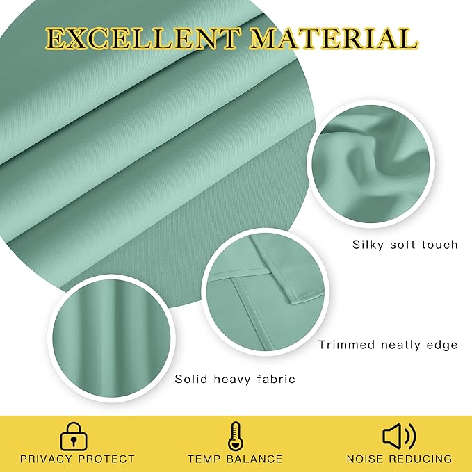 NICETOWN Aqua Blue Blackout Curtains for Bedroom 95 Inch Length - Thermal Ins...
