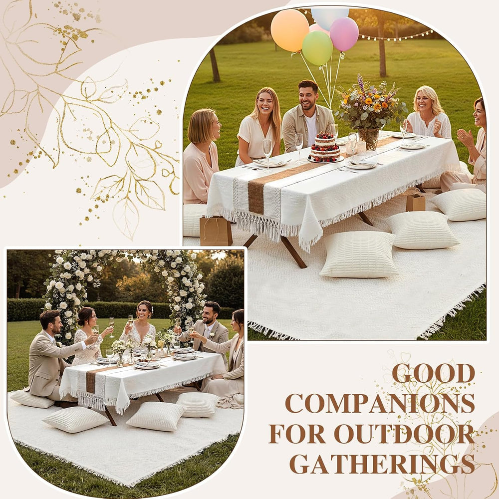 Novabright 10 Pcs Boho Picnic Set with Table Blanket Runner,Pillow Covers