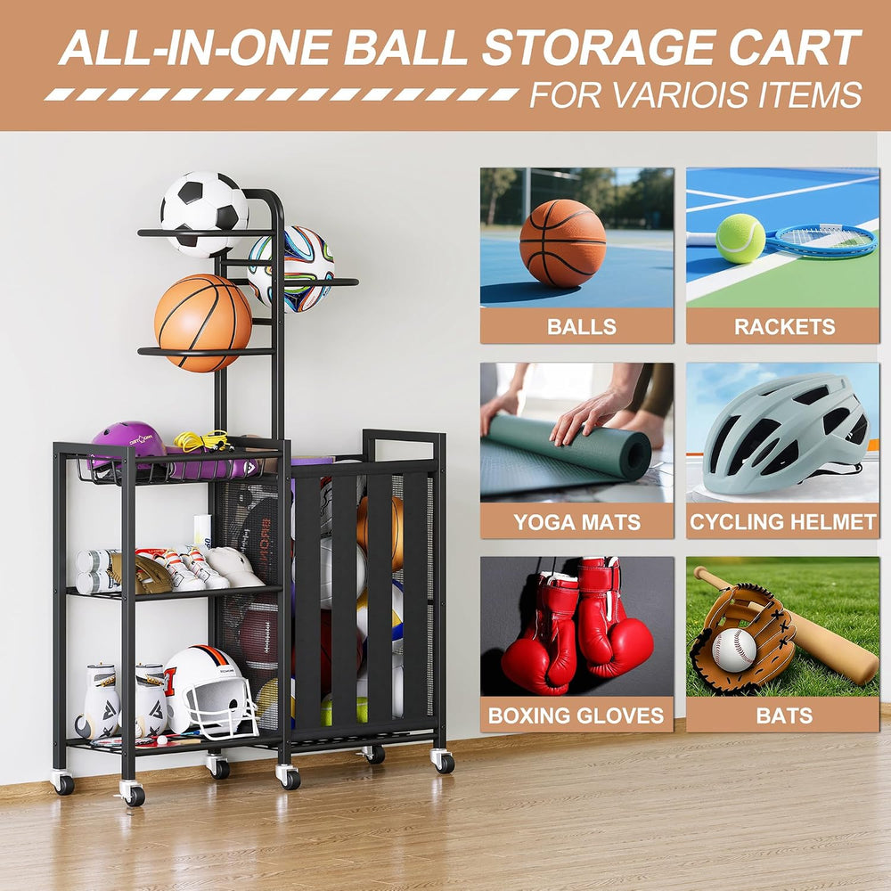 Homeiju Ball Storage Garage Sports Equipment Organizer, Metal, Black