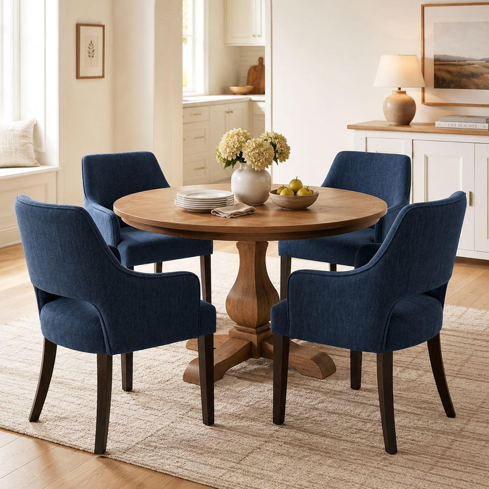 chairus Upholstered Farmhouse Dining Chairs Set of 4, Blue Linen Fabric Dinin...