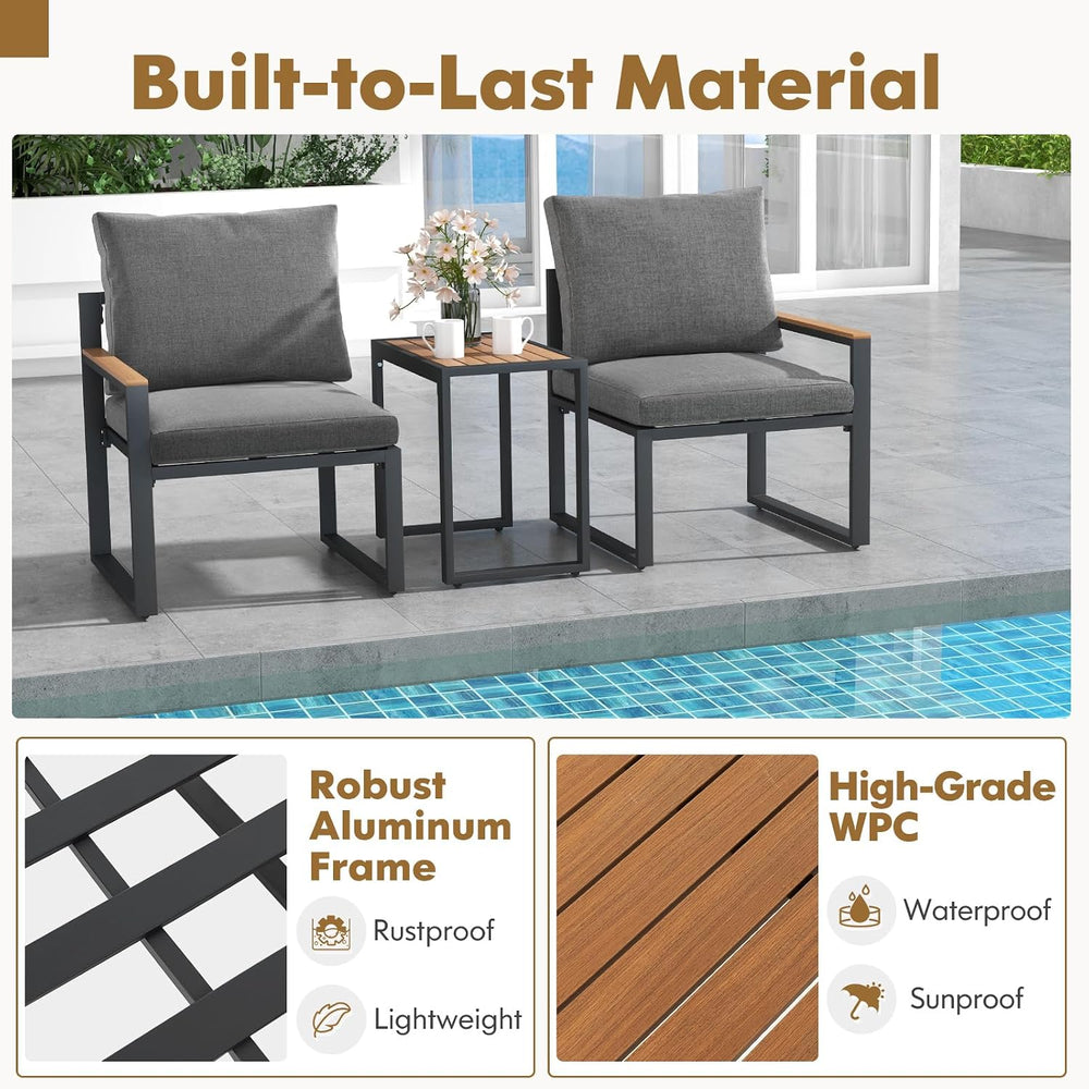 Tangkula 3 Pieces Patio Furniture Set, Aluminum Frame Weatherproof Outdoor Co...