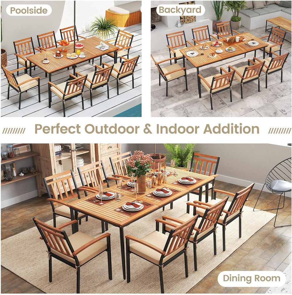RELAX4LIFE Wooden Outdoor Dining Table for 8, 79’’ Acacia Wood Patio Table w/...