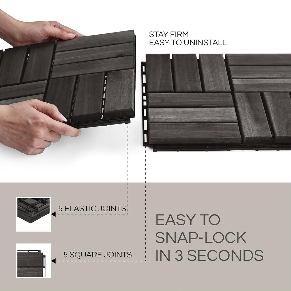 THYOI Premium Deck Tiles, 10 Pcs Patio Flooring - Black - Crossed Pattern