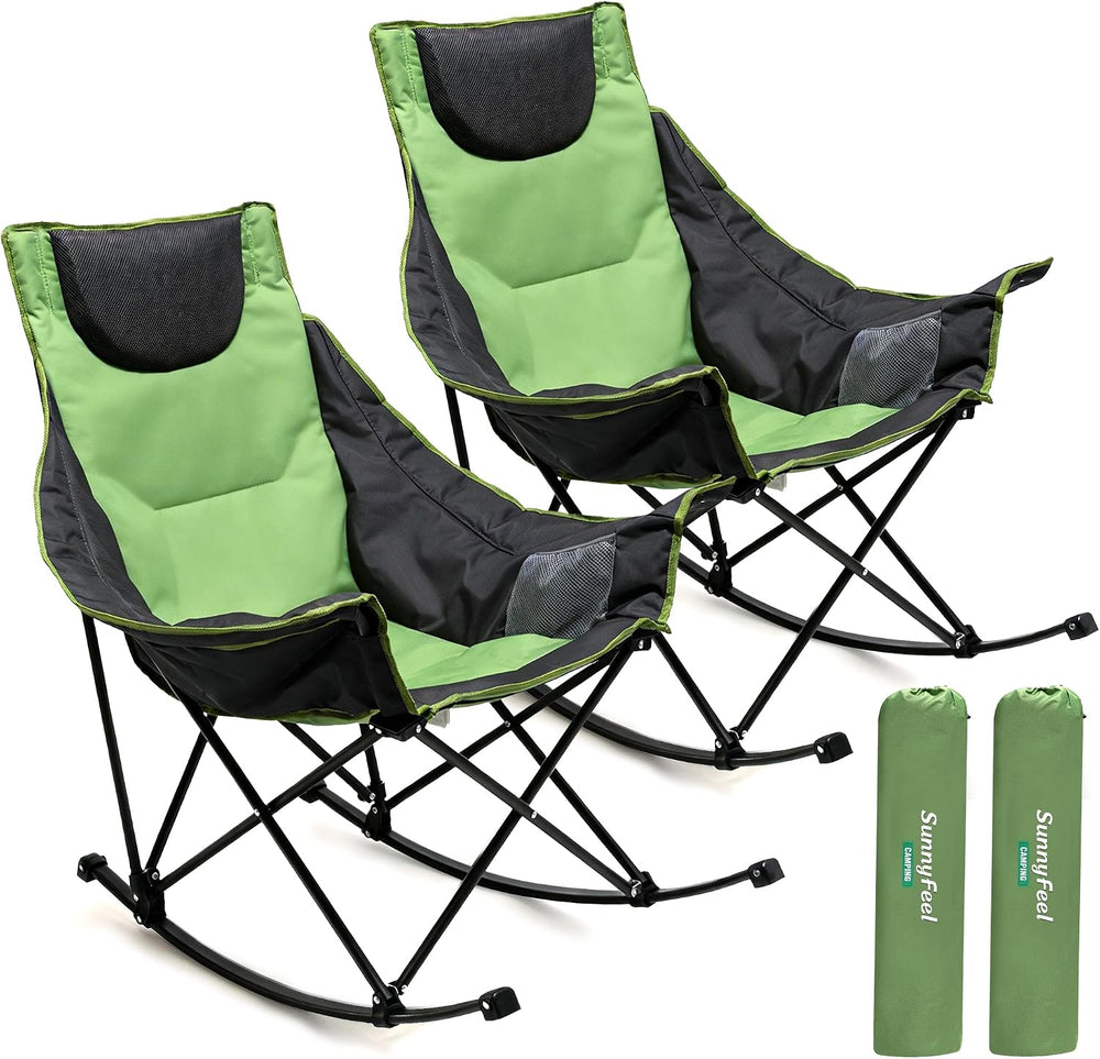 SUNNYFEEL Oversized Rocking Camping Chair 2 Pack, Fully Padded Patio Chair wi...