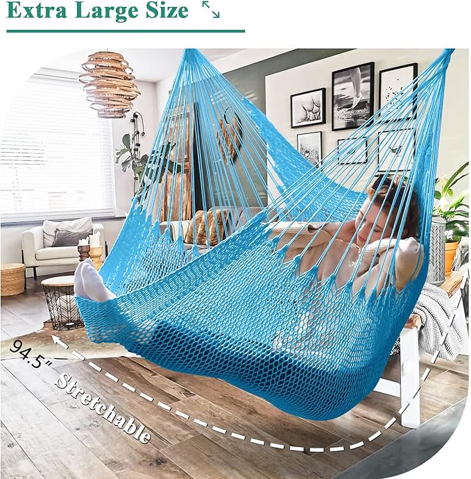Upgraded Caribbean Hammock Chair with Detachable Metal Bar, Large Hammock Swi...