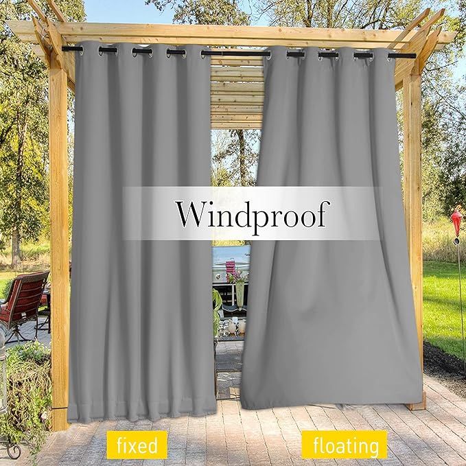 NICETOWN 2 Panels Outdoor Curtains for Patio Waterproof & Windproof, Grom...
