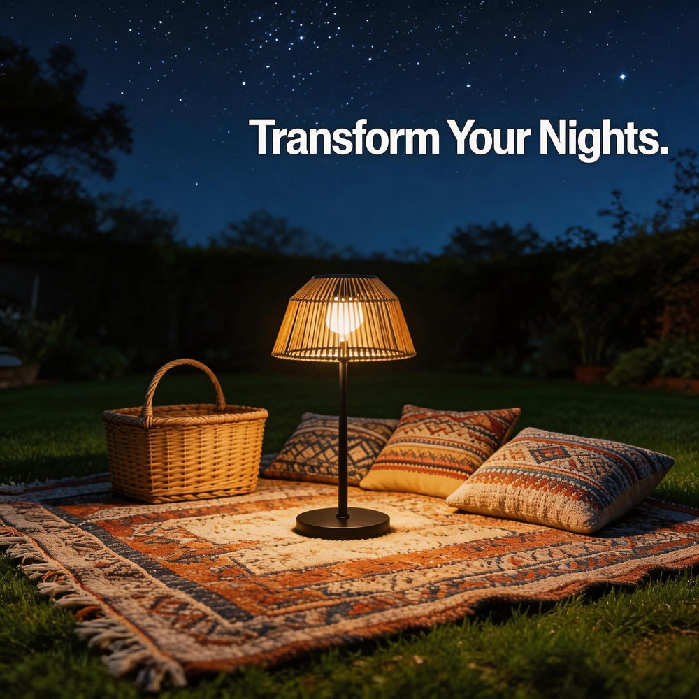 Solar Outdoor Floor Lamp with Rattan Shade, 3 Height Options
