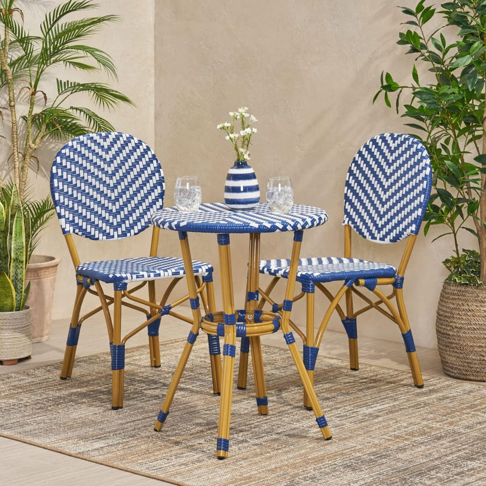 Christopher Knight Home Picardy Bistro Set, Navy Blue + White + Bamboo