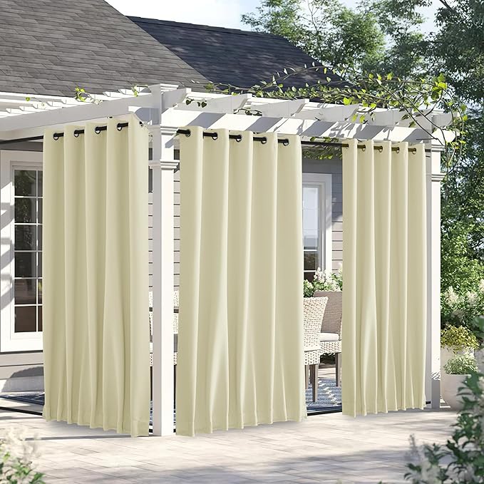 NICETOWN 2 Panels Outdoor Curtains for Patio Waterproof & Windproof, Ther...