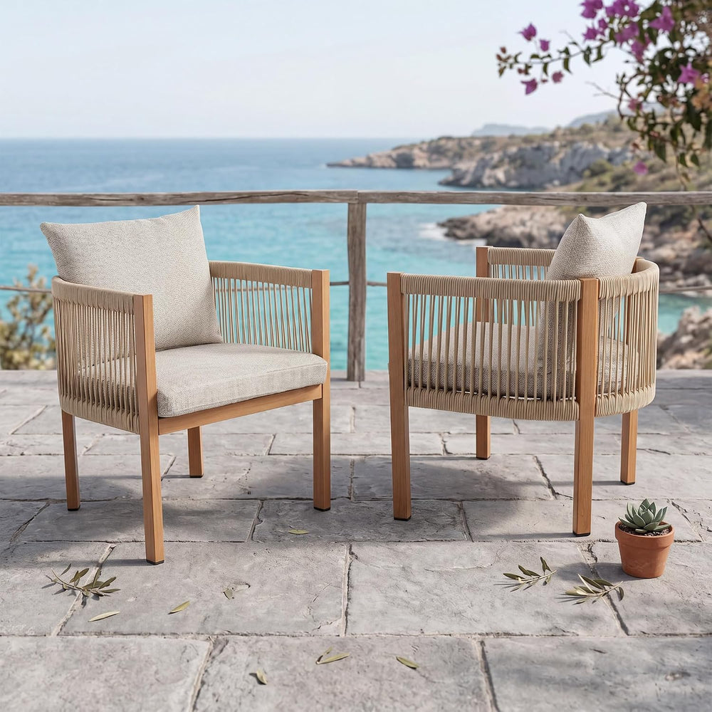 Patio Dining Chairs Set of 2, Rope Rattan Patio Furniture Set, All Weather Ou...