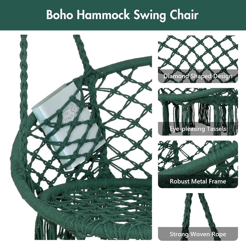 ANOW Heavy Duty Macrame Hammock Swing Chair with Stand, Green Hanging Chair